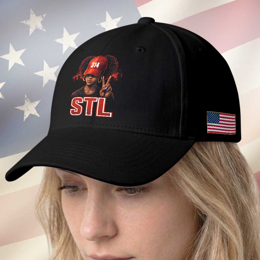 314 STL Baseball Cap Red Hat African American Woman  Area Code St Louis City Pride