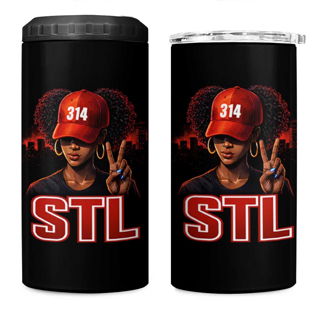 314 STL 4 in 1 Can Cooler Tumbler Red Hat African American Woman  Area Code St Louis City Pride