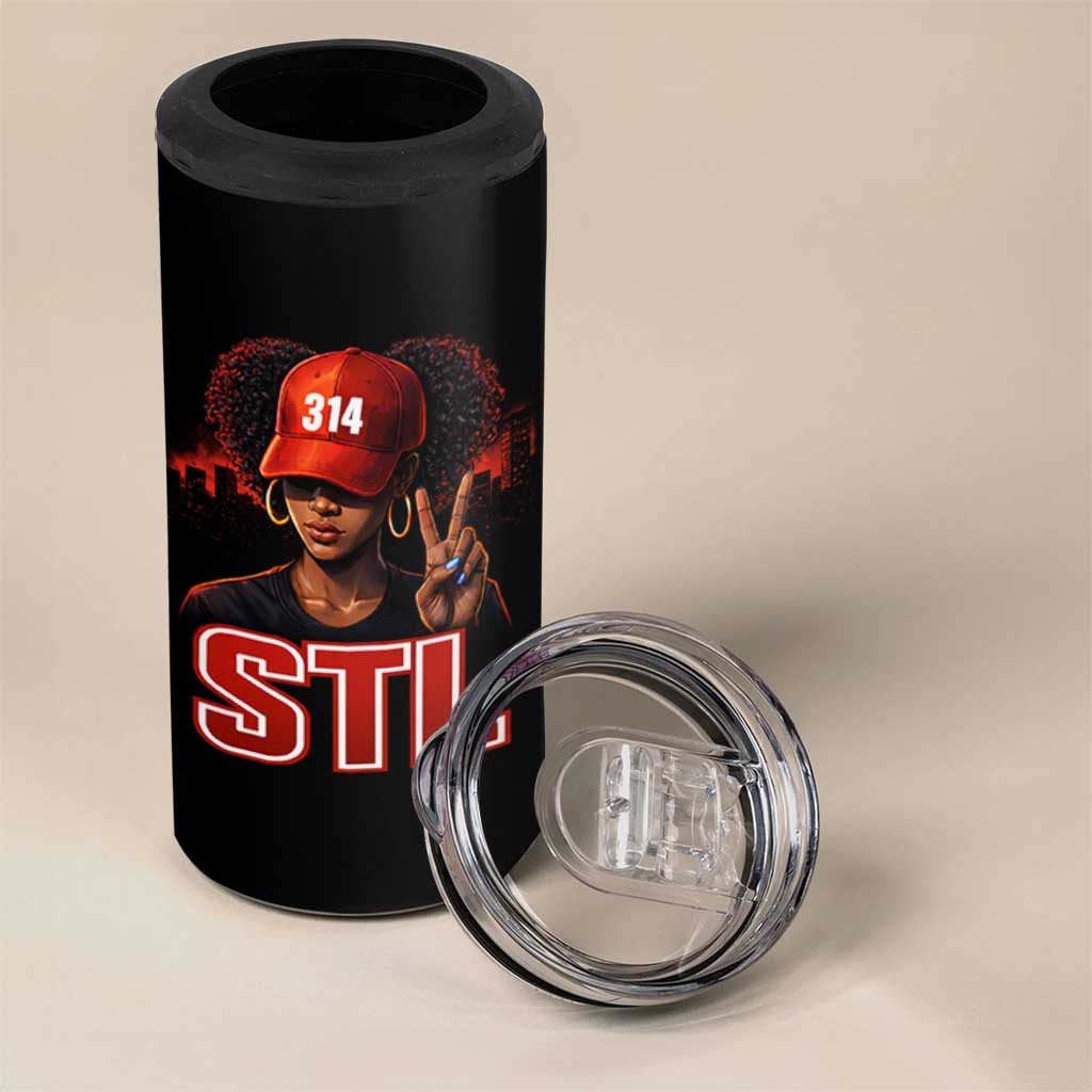 314 STL 4 in 1 Can Cooler Tumbler Red Hat African American Woman  Area Code St Louis City Pride