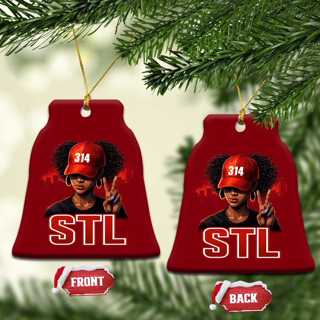 314 STL Ceramic Ornament Red Hat African American Woman  Area Code St Louis City Pride