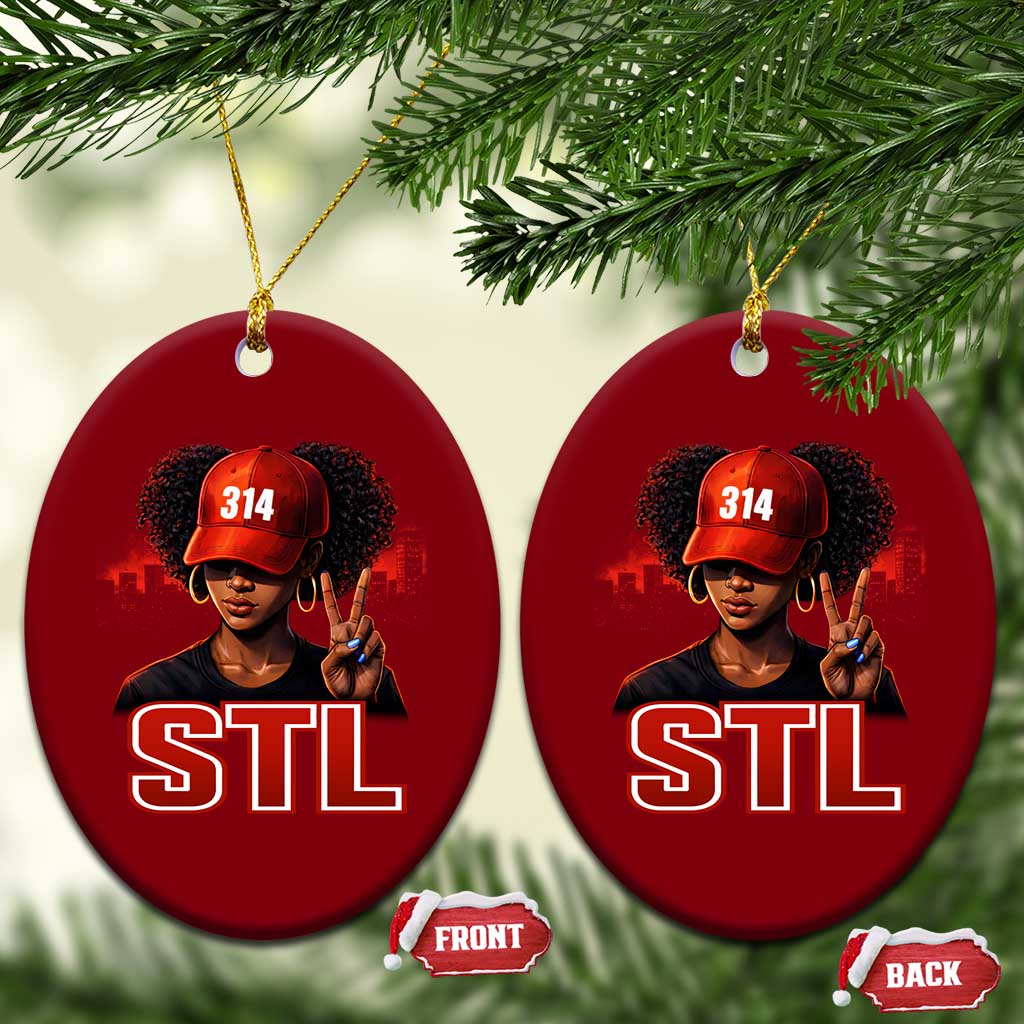 314 STL Ceramic Ornament Red Hat African American Woman  Area Code St Louis City Pride