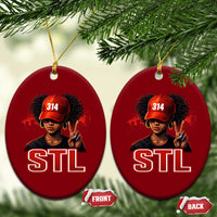 314 STL Ceramic Ornament Red Hat African American Woman  Area Code St Louis City Pride