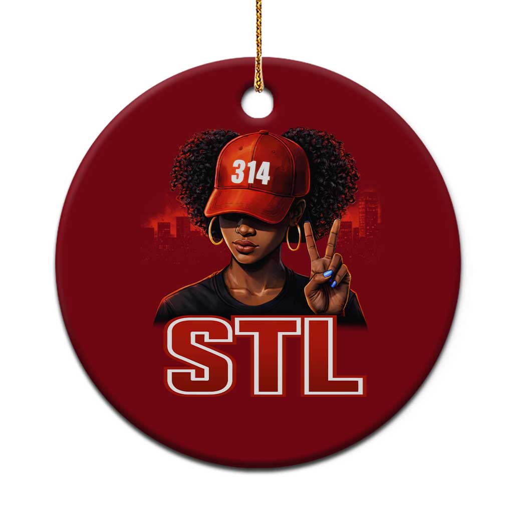 314 STL Ceramic Ornament Red Hat African American Woman  Area Code St Louis City Pride
