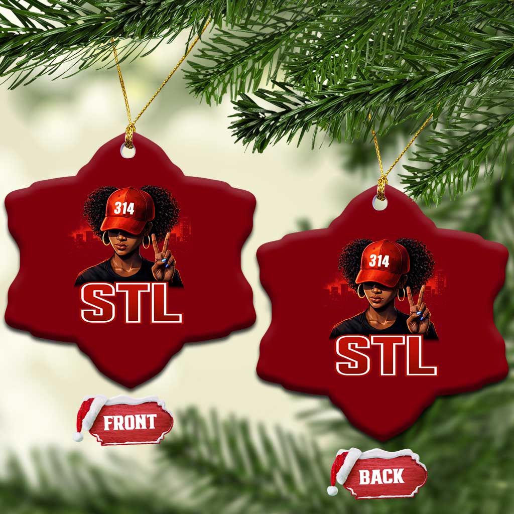 314 STL Ceramic Ornament Red Hat African American Woman  Area Code St Louis City Pride