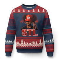 314 STL Ugly Christmas Sweater Red Hat African American Woman  Area Code St Louis City Pride