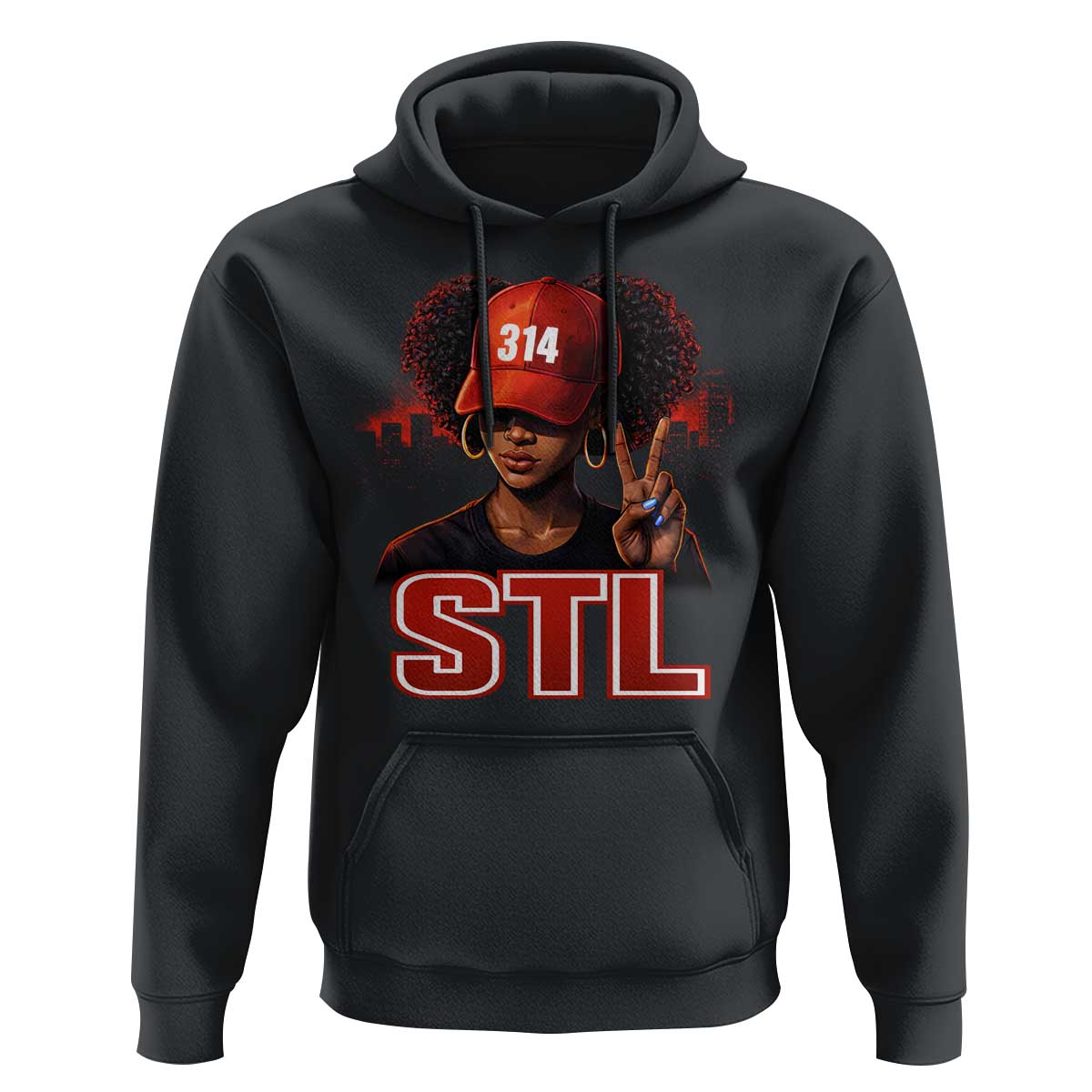 314 STL Hoodie Red Hat African American Woman  Area Code St Louis City Pride