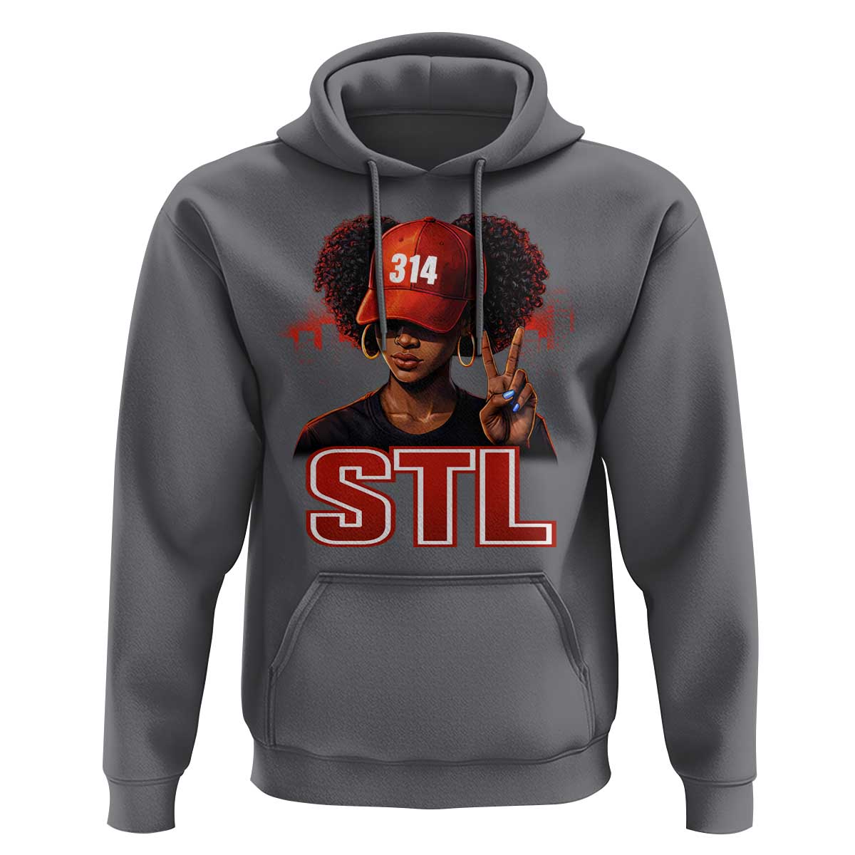 314 STL Hoodie Red Hat African American Woman  Area Code St Louis City Pride