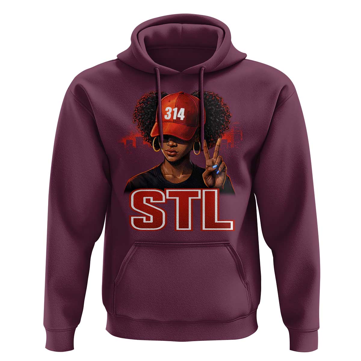 314 STL Hoodie Red Hat African American Woman  Area Code St Louis City Pride