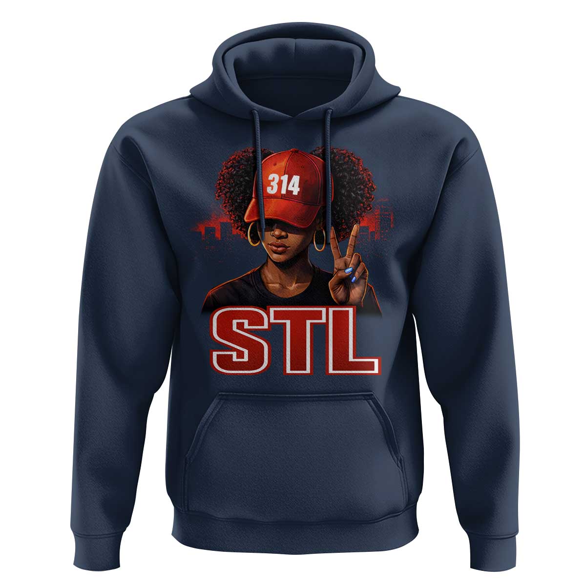 314 STL Hoodie Red Hat African American Woman  Area Code St Louis City Pride