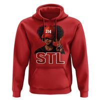 314 STL Hoodie Red Hat African American Woman  Area Code St Louis City Pride