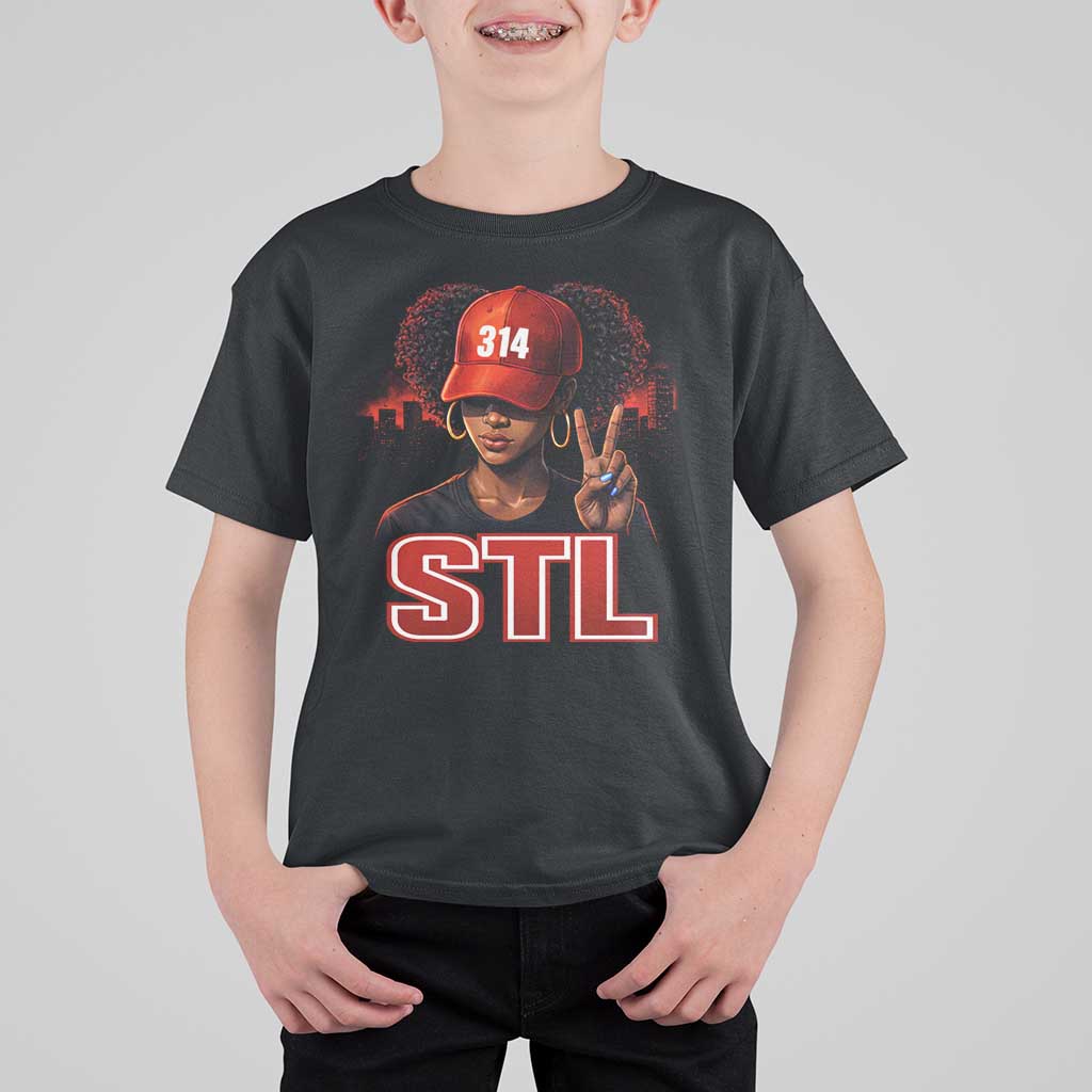 314 STL T Shirt For Kid Red Hat African American Woman  Area Code St Louis City Pride