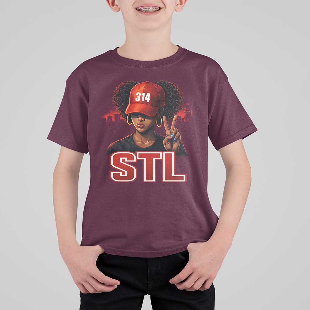 314 STL T Shirt For Kid Red Hat African American Woman  Area Code St Louis City Pride