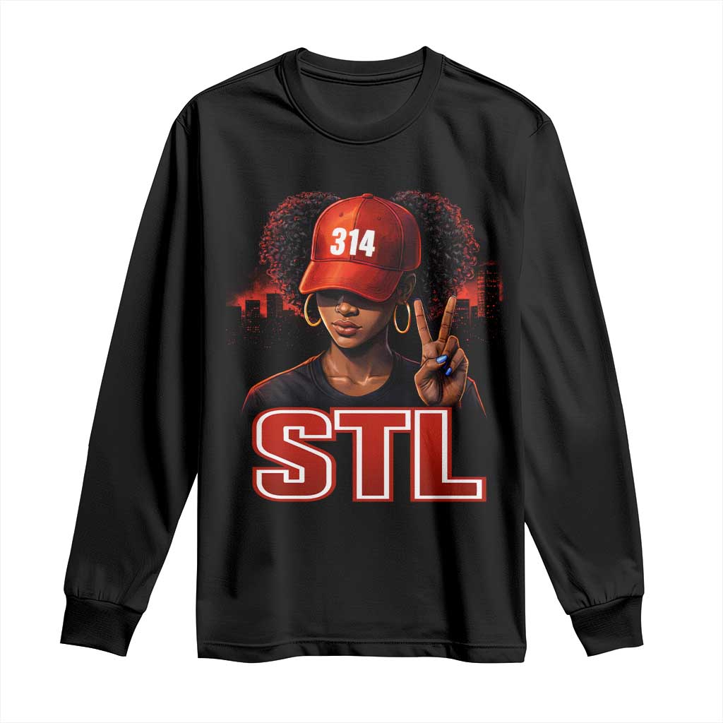 314 STL Long Sleeve Shirt Red Hat African American Woman  Area Code St Louis City Pride