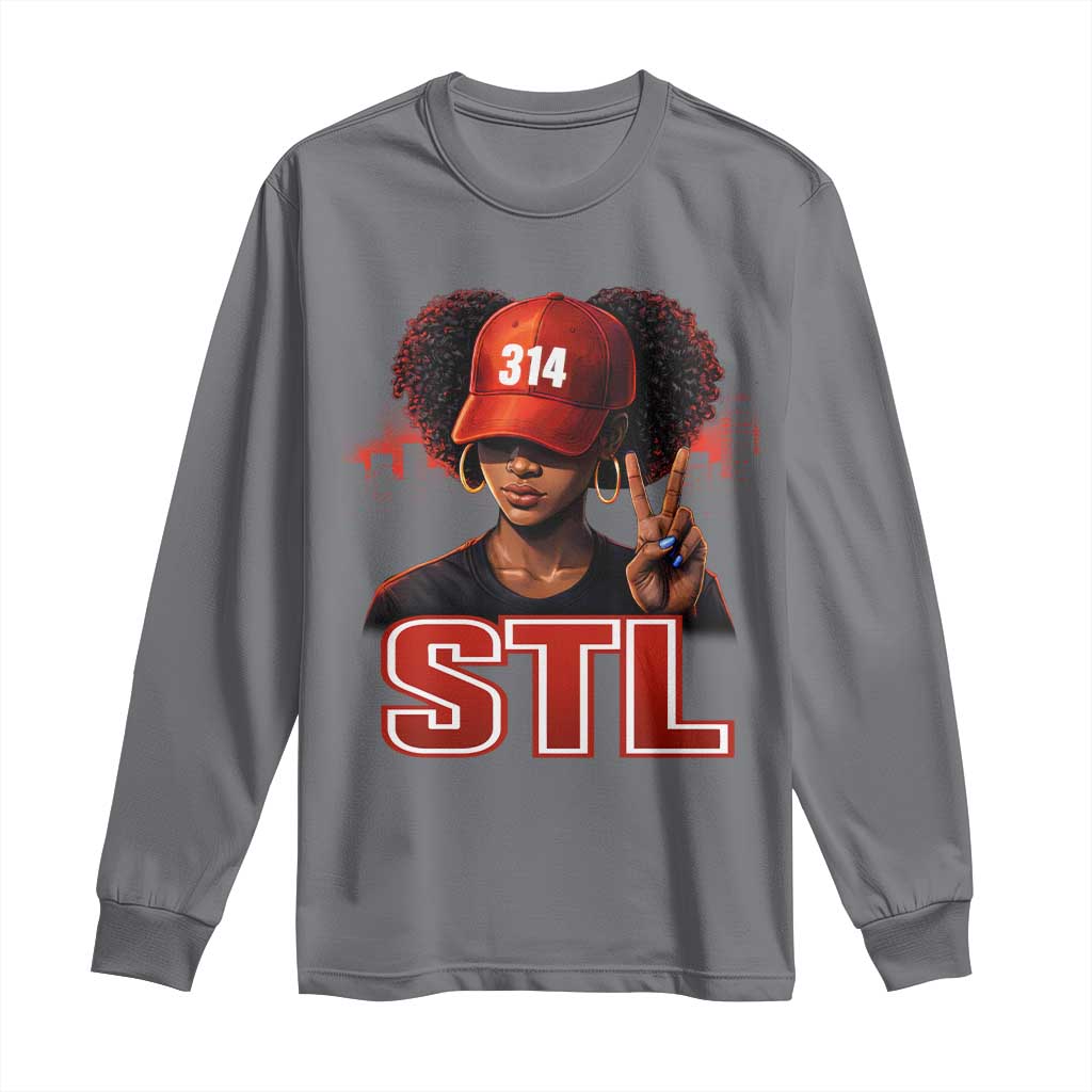 314 STL Long Sleeve Shirt Red Hat African American Woman  Area Code St Louis City Pride