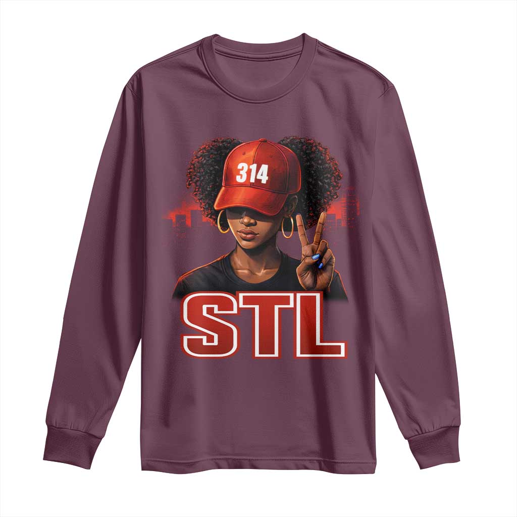 314 STL Long Sleeve Shirt Red Hat African American Woman  Area Code St Louis City Pride