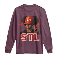 314 STL Long Sleeve Shirt Red Hat African American Woman  Area Code St Louis City Pride