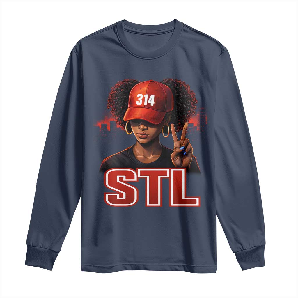 314 STL Long Sleeve Shirt Red Hat African American Woman  Area Code St Louis City Pride