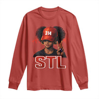 314 STL Long Sleeve Shirt Red Hat African American Woman  Area Code St Louis City Pride