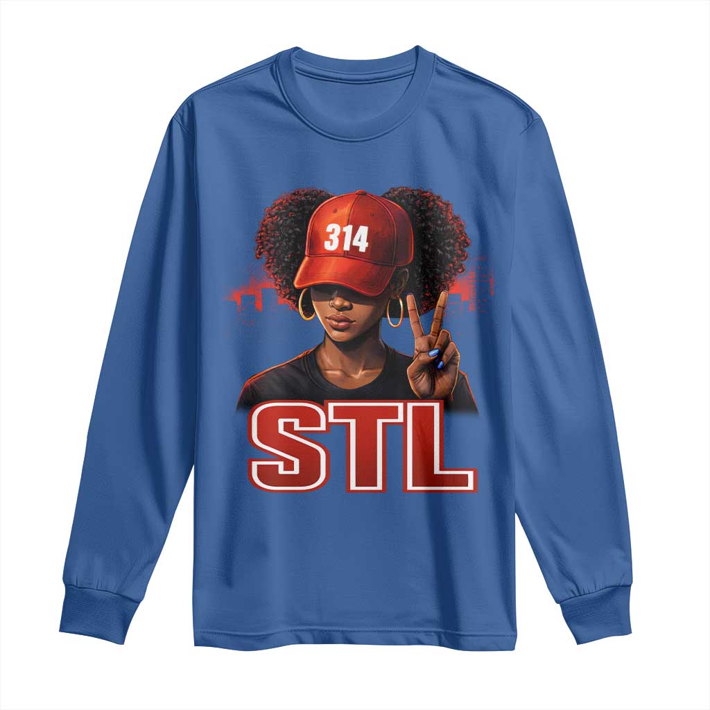 314 STL Long Sleeve Shirt Red Hat African American Woman  Area Code St Louis City Pride
