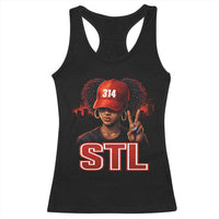 314 STL Racerback Tank Top Red Hat African American Woman  Area Code St Louis City Pride