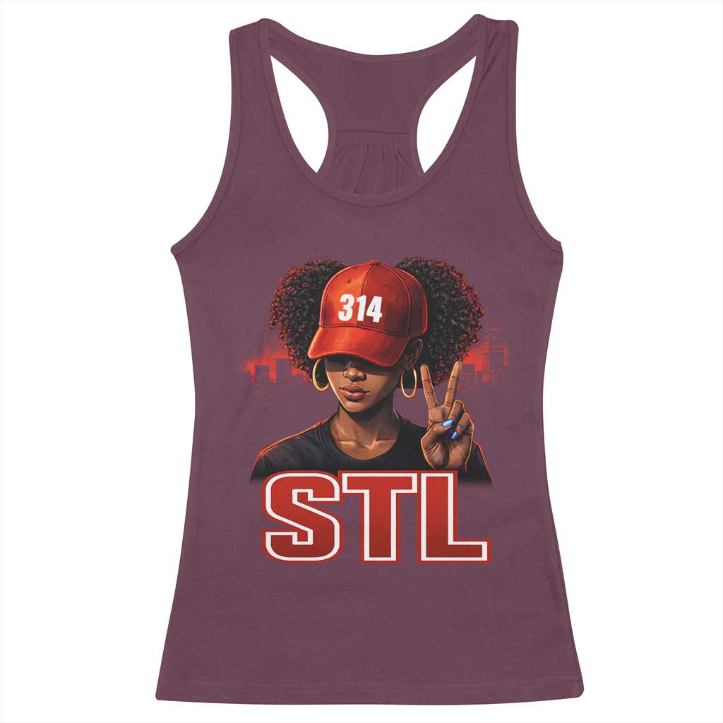 314 STL Racerback Tank Top Red Hat African American Woman  Area Code St Louis City Pride