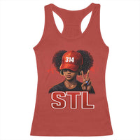 314 STL Racerback Tank Top Red Hat African American Woman  Area Code St Louis City Pride