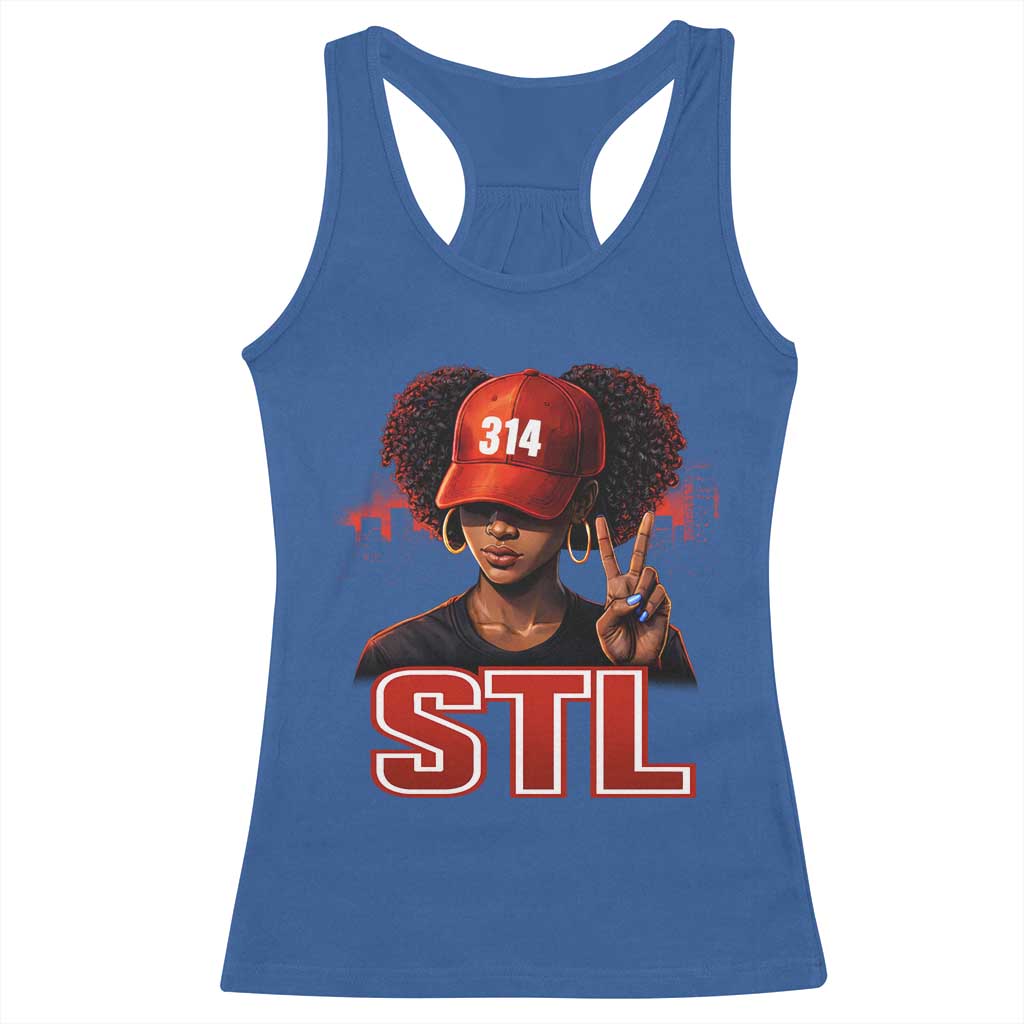 314 STL Racerback Tank Top Red Hat African American Woman  Area Code St Louis City Pride