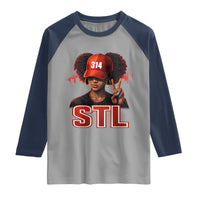 314 STL Raglan Shirt Red Hat African American Woman  Area Code St Louis City Pride