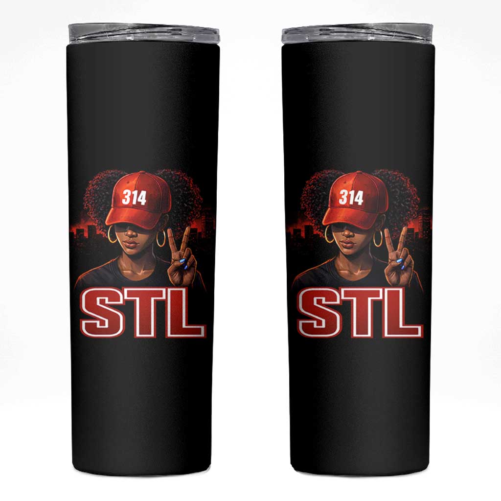 314 STL Skinny Tumbler Red Hat African American Woman  Area Code St Louis City Pride