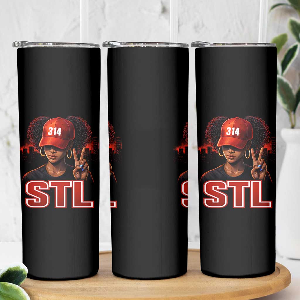 314 STL Skinny Tumbler Red Hat African American Woman  Area Code St Louis City Pride