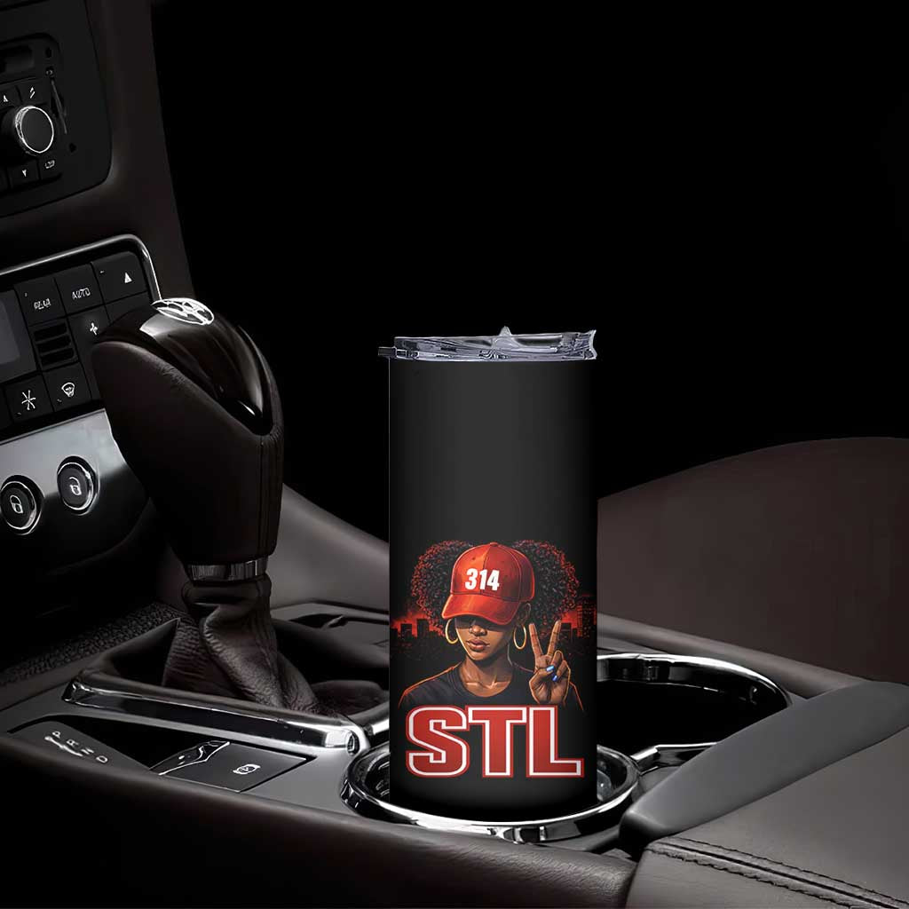 314 STL Skinny Tumbler Red Hat African American Woman  Area Code St Louis City Pride