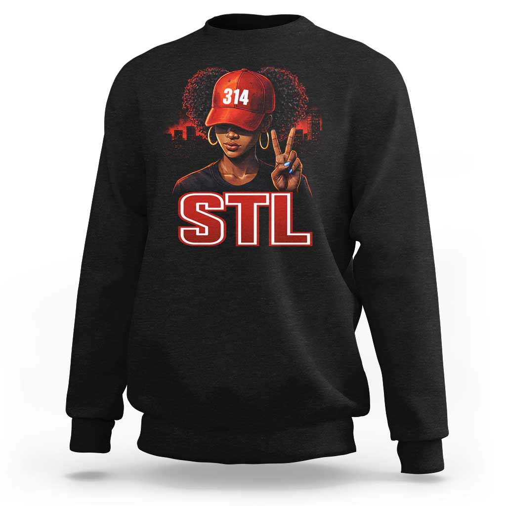 314 STL Sweatshirt Red Hat African American Woman  Area Code St Louis City Pride