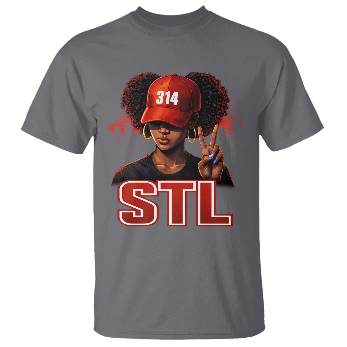 314 STL T Shirt Red Hat African American Woman  Area Code St Louis City Pride