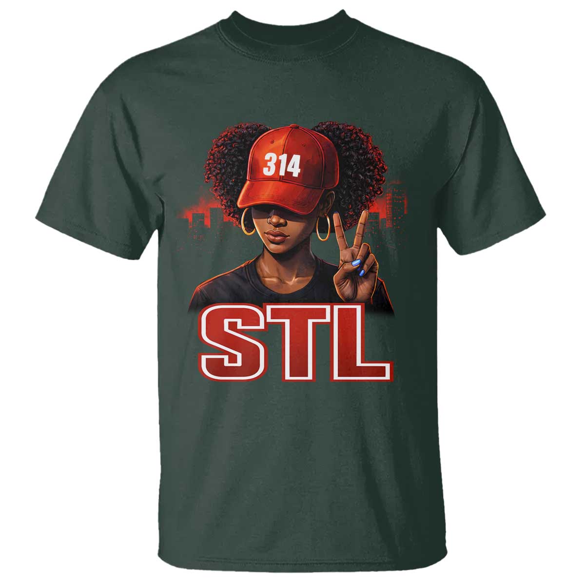 314 STL T Shirt Red Hat African American Woman  Area Code St Louis City Pride