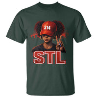 314 STL T Shirt Red Hat African American Woman  Area Code St Louis City Pride