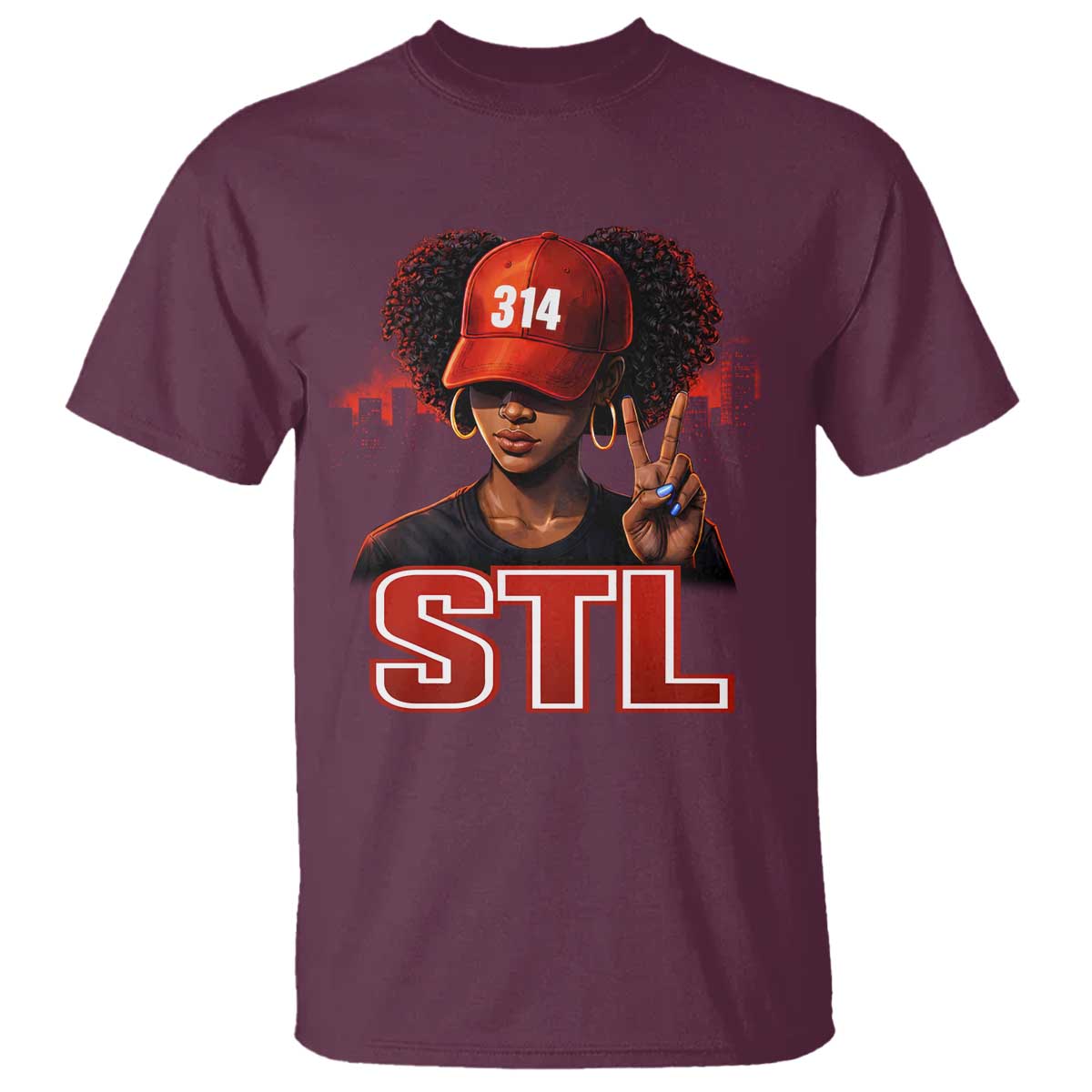 314 STL T Shirt Red Hat African American Woman  Area Code St Louis City Pride