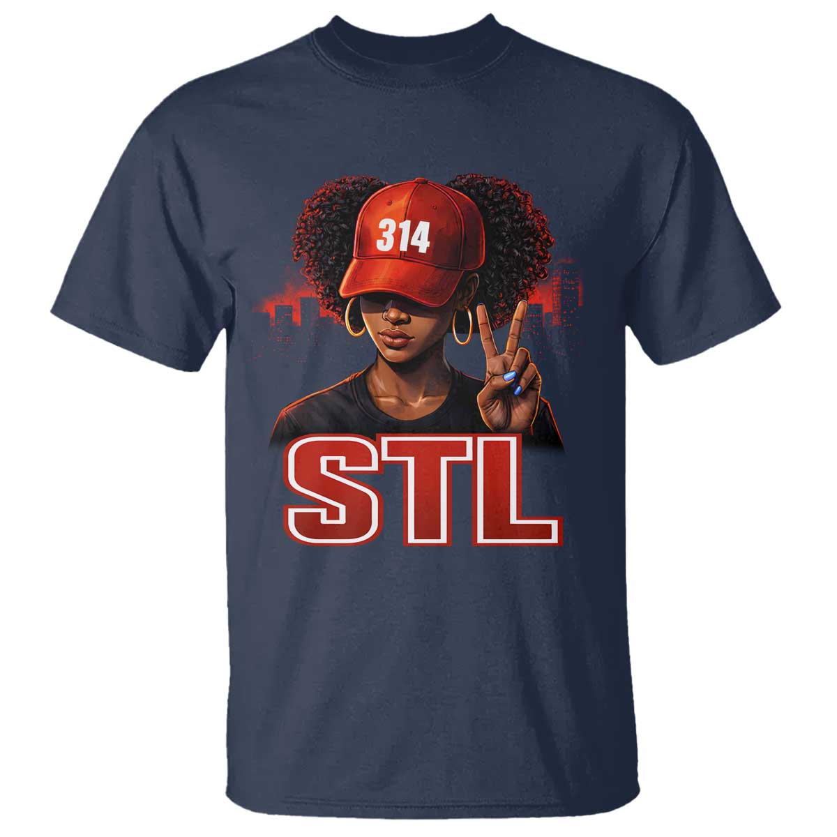 314 STL T Shirt Red Hat African American Woman  Area Code St Louis City Pride