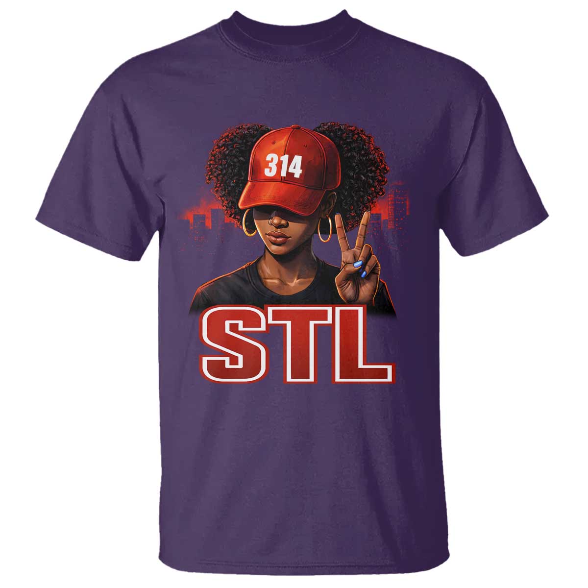 314 STL T Shirt Red Hat African American Woman  Area Code St Louis City Pride
