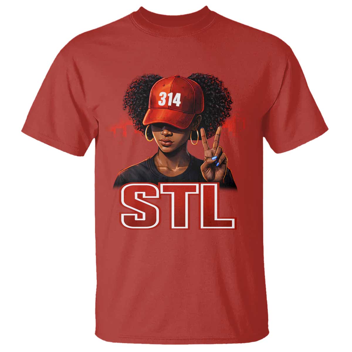 314 STL T Shirt Red Hat African American Woman  Area Code St Louis City Pride