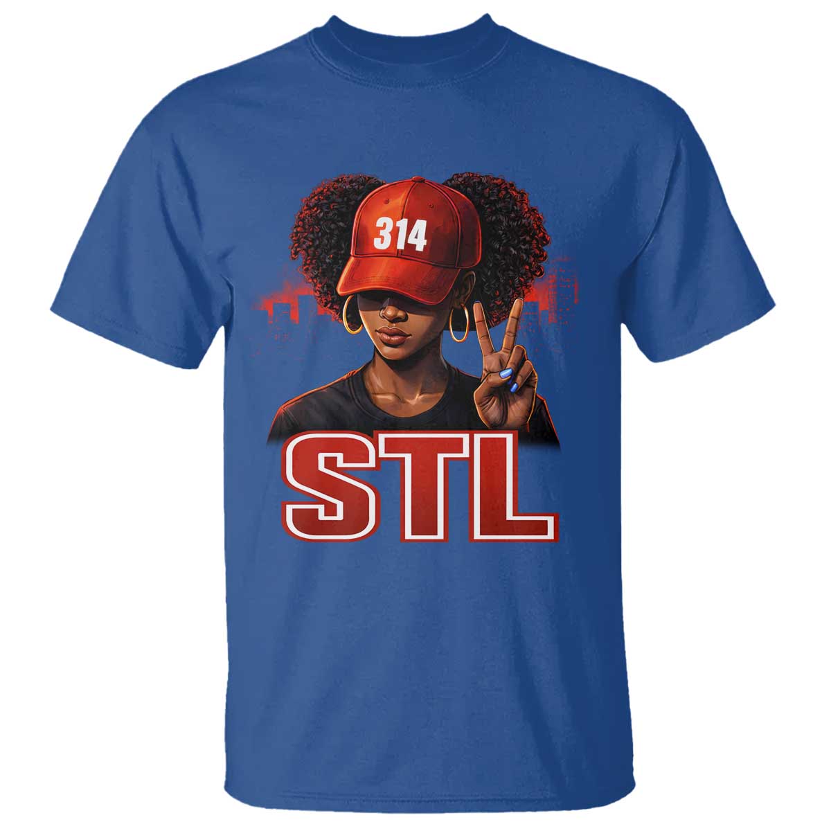 314 STL T Shirt Red Hat African American Woman  Area Code St Louis City Pride