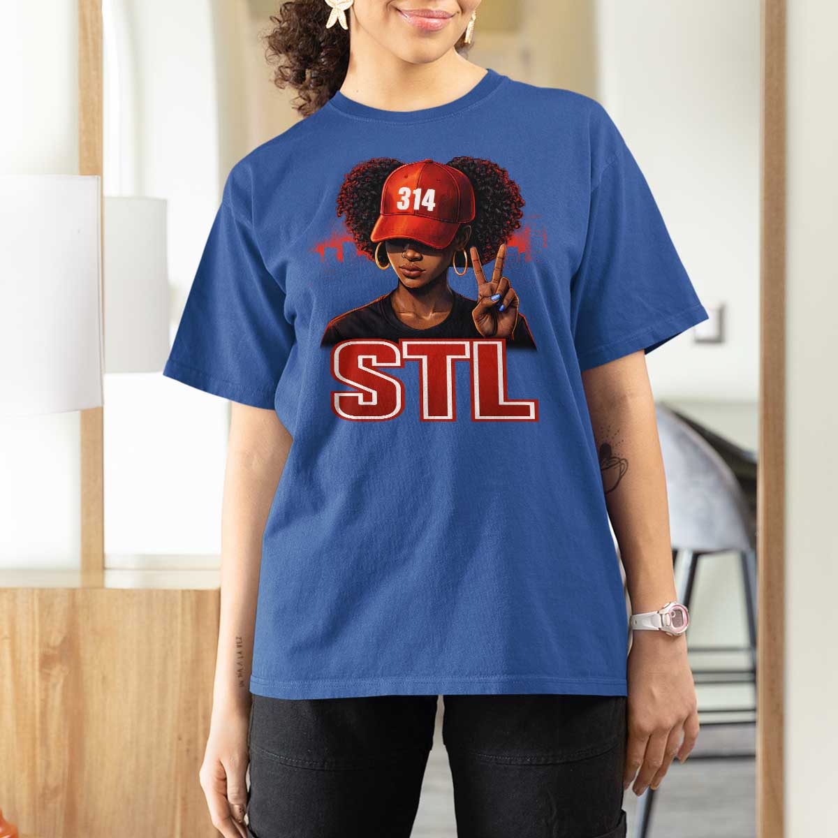 314 STL T Shirt For Women Red Hat African American Woman  Area Code St Louis City Pride