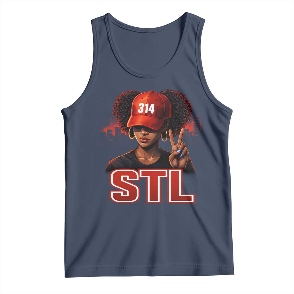 314 STL Tank Top Red Hat African American Woman  Area Code St Louis City Pride