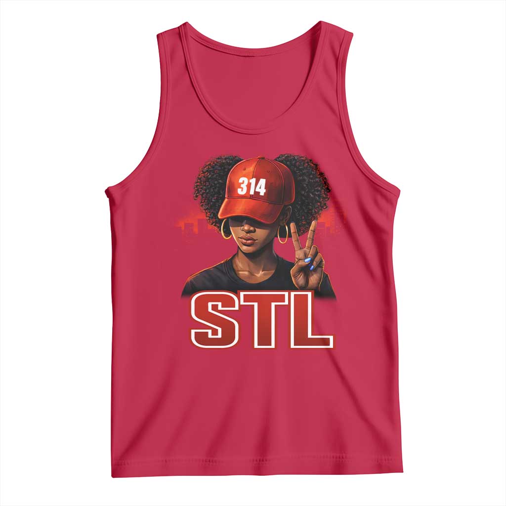 314 STL Tank Top Red Hat African American Woman  Area Code St Louis City Pride