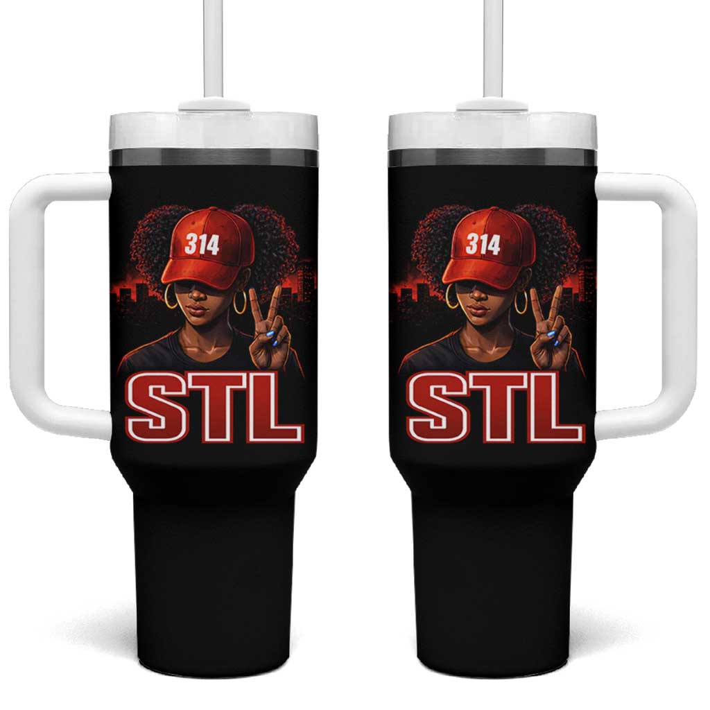 314 STL Tumbler With Handle Red Hat African American Woman  Area Code St Louis City Pride