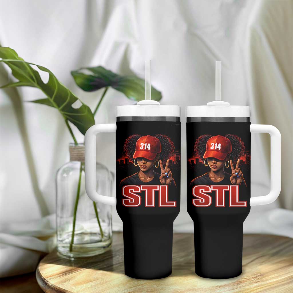 314 STL Tumbler With Handle Red Hat African American Woman  Area Code St Louis City Pride