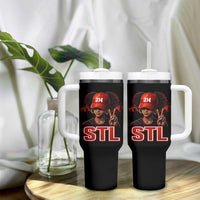 314 STL Tumbler With Handle Red Hat African American Woman  Area Code St Louis City Pride
