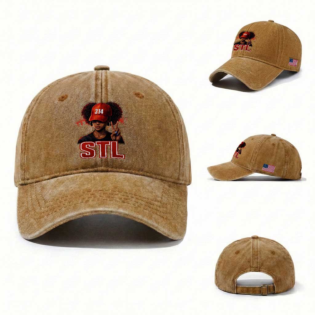 314 STL Washed Cotton Baseball Cap Red Hat African American Woman  Area Code St Louis City Pride