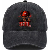 314 STL Washed Cotton Baseball Cap Red Hat African American Woman  Area Code St Louis City Pride