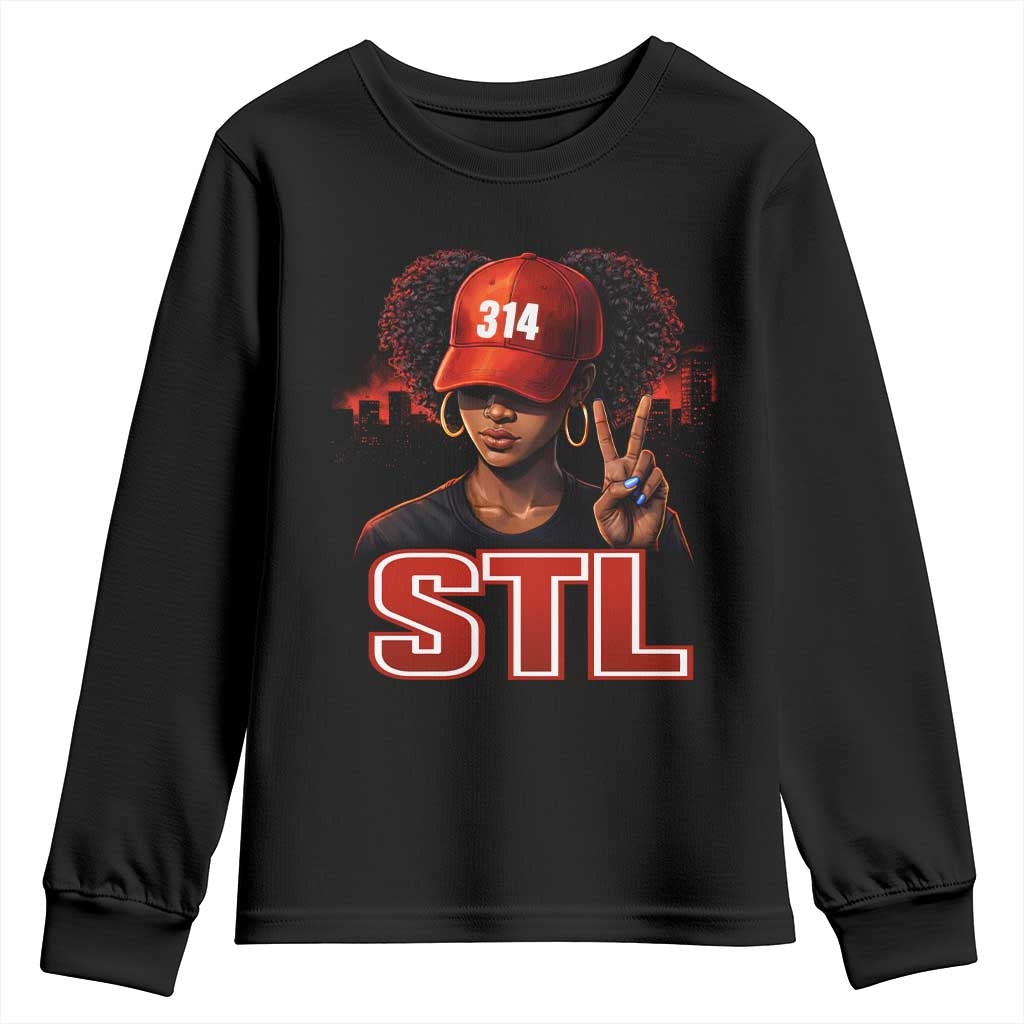 314 STL Youth Sweatshirt Red Hat African American Woman  Area Code St Louis City Pride