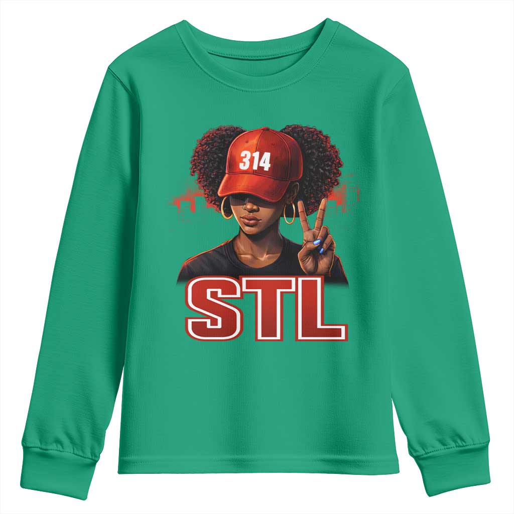 314 STL Youth Sweatshirt Red Hat African American Woman  Area Code St Louis City Pride